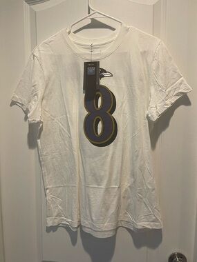Nike White Short-Sleeve Tee with Navy and Gold Number 8